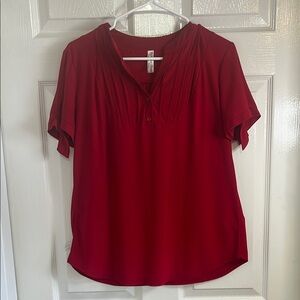 PerSeption Concept Red Short Sleeve Blouse with Mandarin Collar